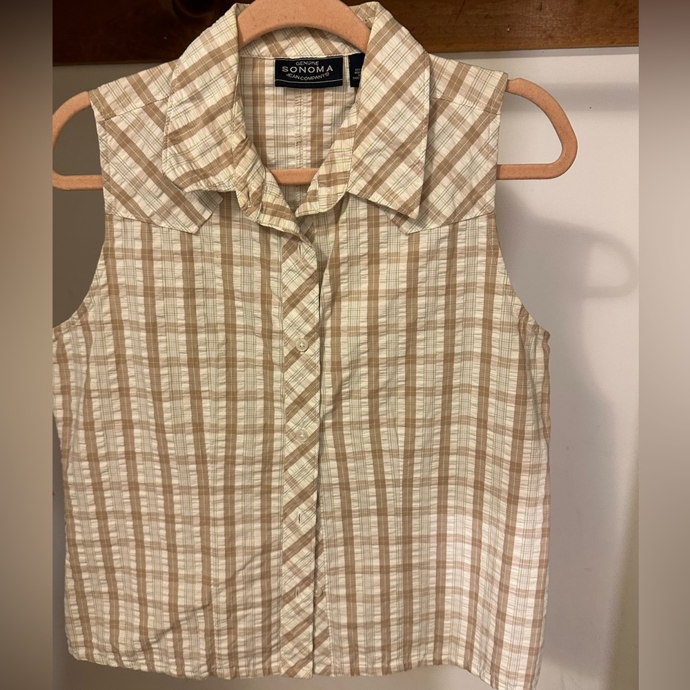 Sonoma Tan Plaid Blouse.